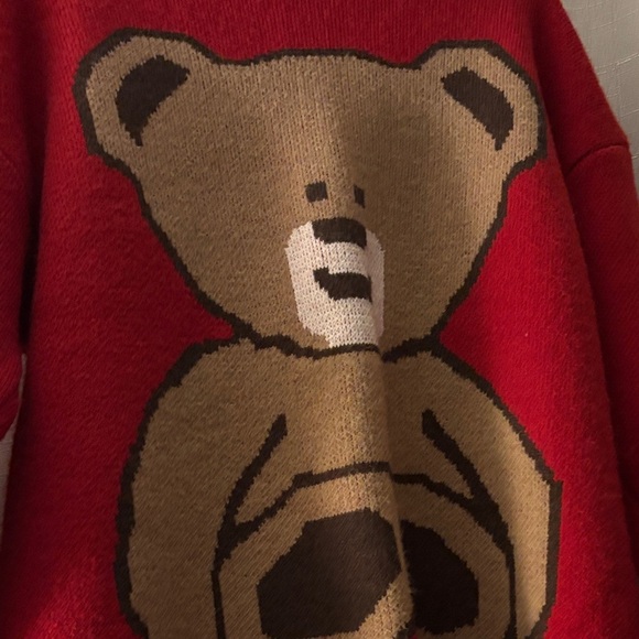 Oversized Red Moschino Inspired Teddy Bear Sweater - Mens L/Womens XL - Picture 2 of 6